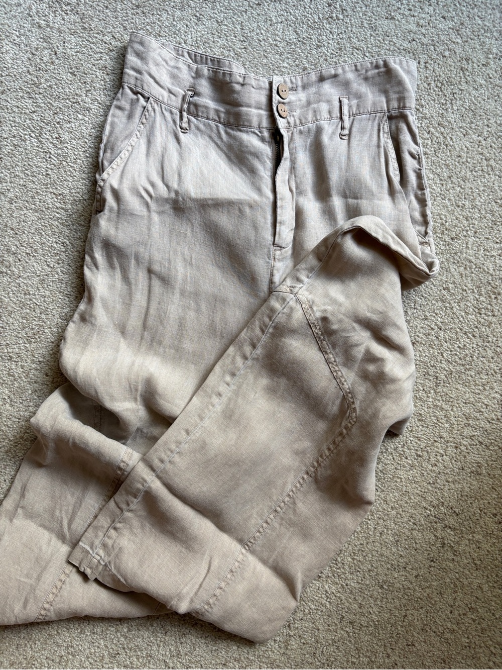 Nicole Miller Light Taupe Linen Trousers